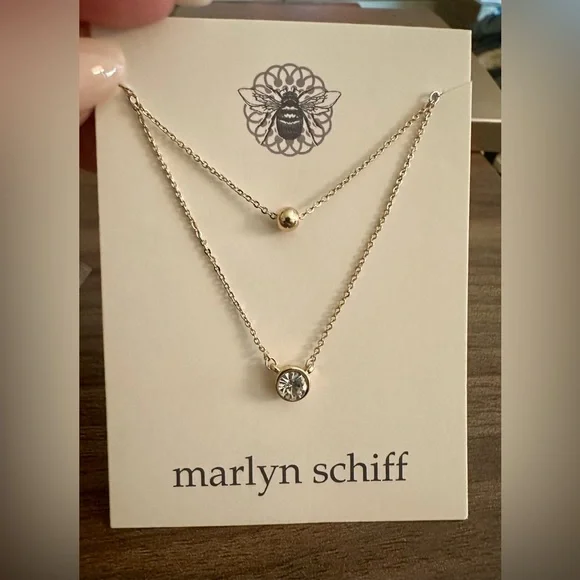 NWT Marlyn Schiff Double Layered Gold Tone Necklace - Picture 5 of 6